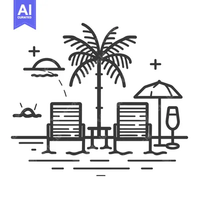 Aset premium populer: A simplistic beach scene depicts leisure and relaxation outdoors at su