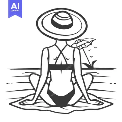 Aset desain premium: A person wearing a hat sits at the beach relaxed and calm