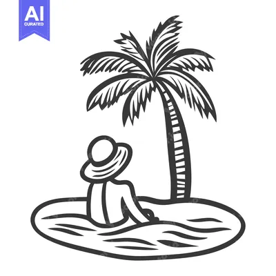 Premium design asset: A person relaxing on a small island next to a palm tree