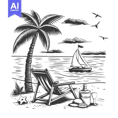 Popular premium asset: Beach Relaxation with Palm Tree, Lounger, and Sailboat