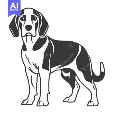 Aset desain premium: A black and white illustration depicting a standing canine animal