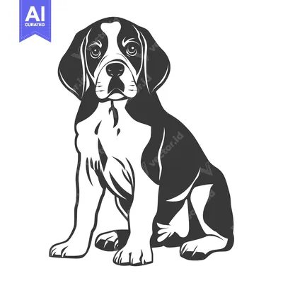 Aset premium populer: A black and white illustration of a sitting young dog