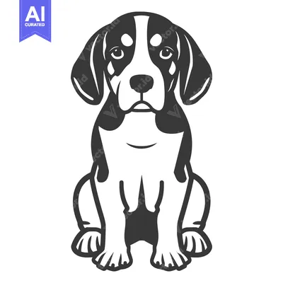 Aset premium populer: A Sitting Adorable Puppy Depicted in Simple Black and White Style