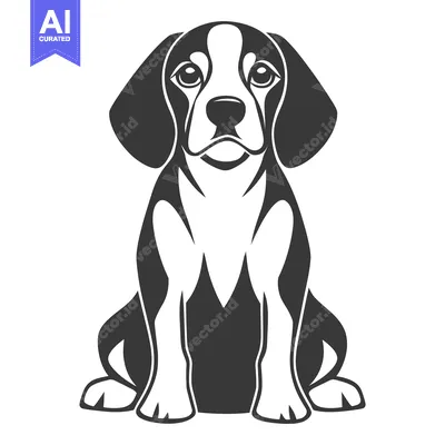 Aset premium populer: A simple black and white illustration of a seated canine animal