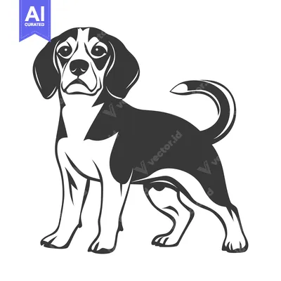 Aset premium populer: A monochrome illustration of a standing dog in profile view