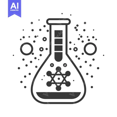 Premium design asset: Beaker with Geometric Shape and Molecules Emitting
