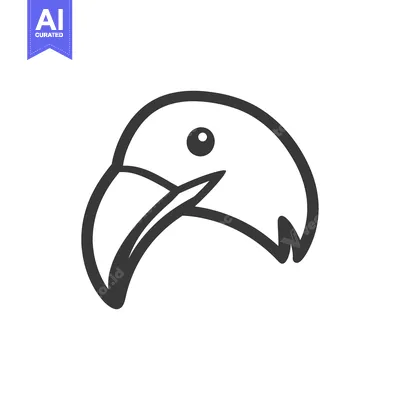 Aset desain premium: A graphic illustration depicting a birds head with beak and eye