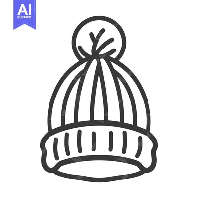 Aset desain premium: A simple outline drawing of a winter knitted hat