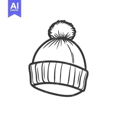 Popular premium asset: A black and white illustration of a winter hat with pom pom