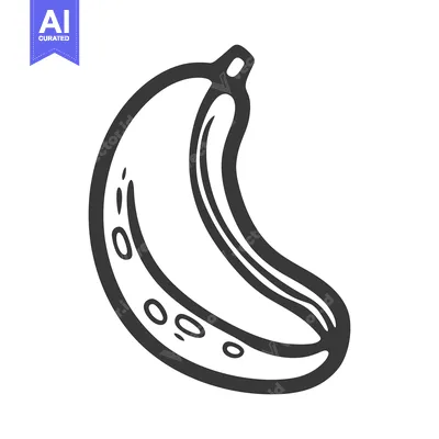 Aset premium populer: A Single Cartoon Banana Presented in Black and White Color