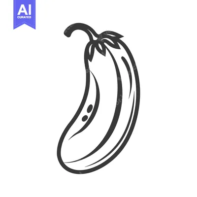 Aset premium populer: A single drawn depiction of a curved eggplant vegetable