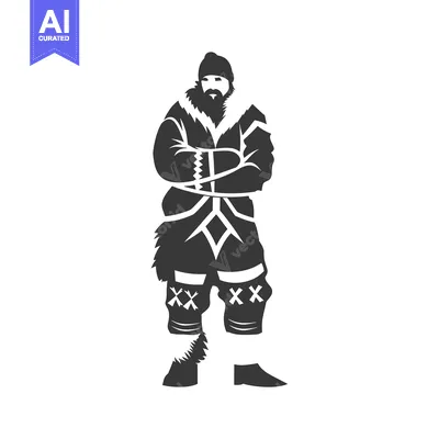 Aset desain premium: Bearded man in thick winter clothing standing with arms crossed.