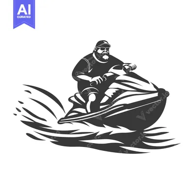 Premium design asset: Bearded Man Riding A Jet Ski Through Waves