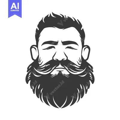 Aset desain premium: A black and white illustration of a bearded man portrait