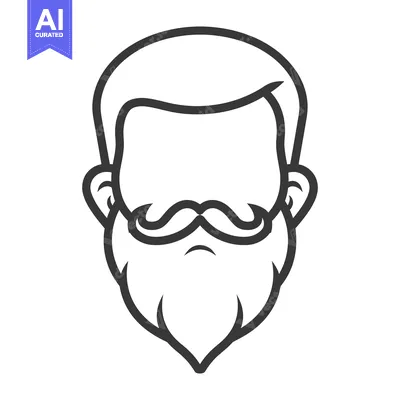 Aset desain premium: A simple black line drawing of a bearded human face