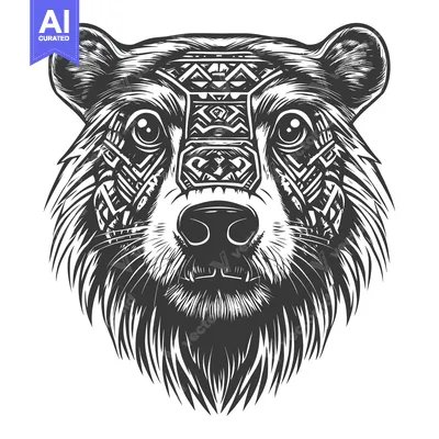 Aset desain premium: Bear Head with Geometric Tribal Pattern