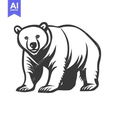 Aset desain premium: A bold grayscale illustration of a large powerful bear in a stance