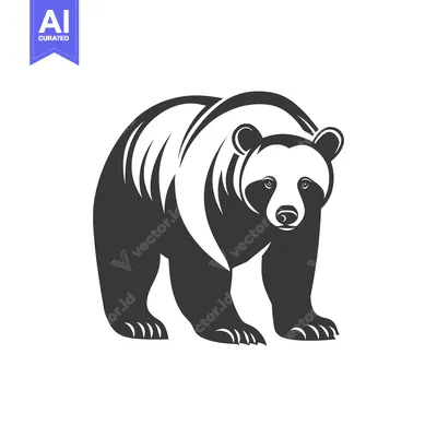 Aset desain premium: A simple black and white illustrated depiction of a bear