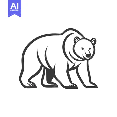 Premium design asset: Simple black and white outline of a large bear animal