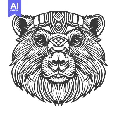 Aset desain premium: Bear's Face with Tribal Pattern Headband