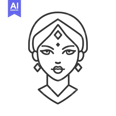 Aset premium populer: A detailed line drawing of a woman with decorative embellishments