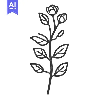 Aset desain premium: Detailed monochrome illustration of a blooming flower stem on white
