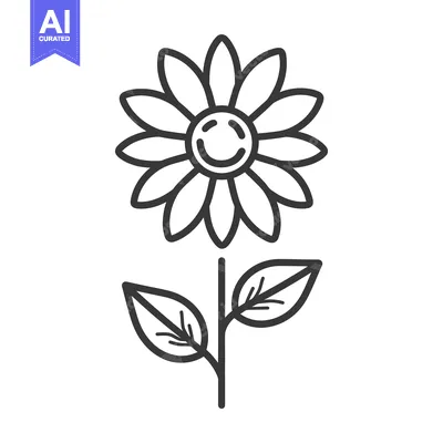 Aset premium populer: Smiling cheerful flower with stem and green leaves illustration