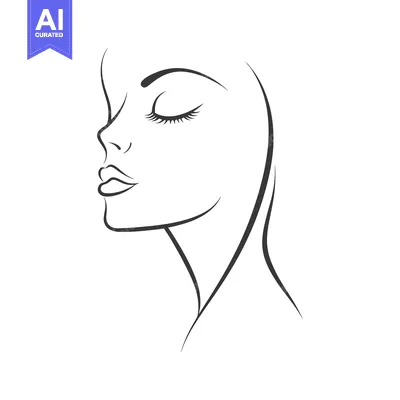Aset desain premium: A simple black line drawing depicting a serene female face