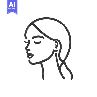 Aset premium populer: A linear outline drawing of a woman looking downward quietly