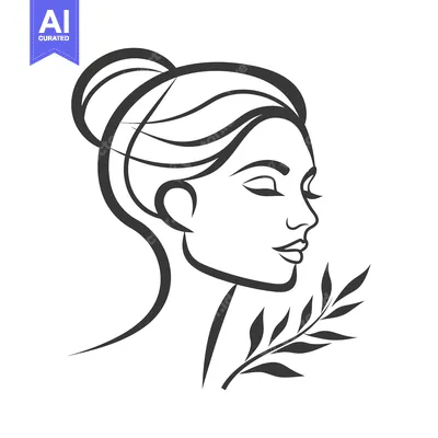 A simple line drawing of a woman with a plant