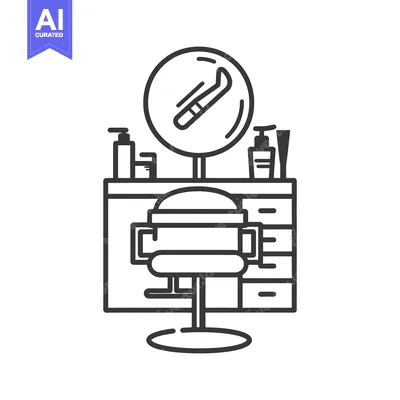 Aset desain premium: Interior illustration depicting a salon station with chair and mirror