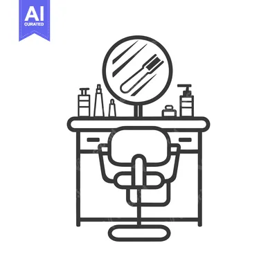 Aset premium populer: An illustrated depiction of a cosmetic station with chair and mirror