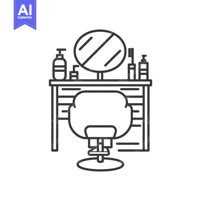 Aset premium populer: A simple line drawing depicts a hair salon styling area