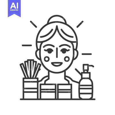 Aset premium populer: A smiling woman surrounded by beauty products in black and white