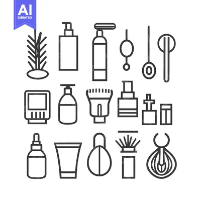 Aset desain premium: Collection of various minimalist line art beauty product illustrations