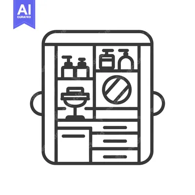 Popular premium asset: A minimalist illustration depicting bathroom cabinet storage organizat
