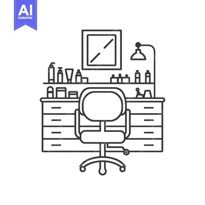 Aset desain premium: A minimalist illustration depicting a desk chair and makeup station