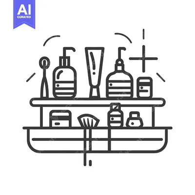Aset desain premium: Collection of bathroom toiletries and cosmetic products displayed on a