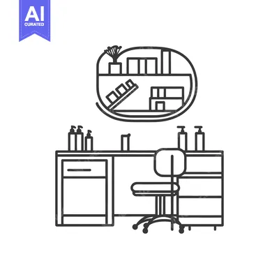 Aset desain premium: Simple illustrated interior design of a small office or workspace