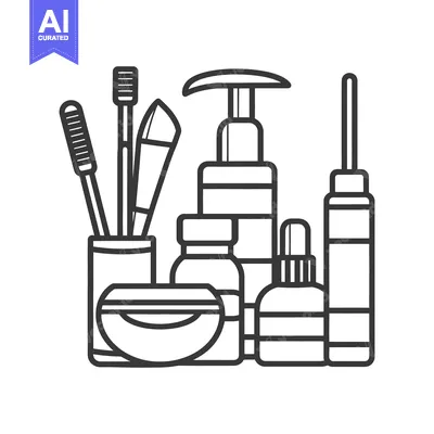 Aset desain premium: An illustration showcasing a selection of cosmetic and beauty supplies