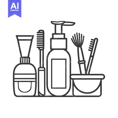 Aset premium populer: Outline drawing of personal care and grooming products displayed