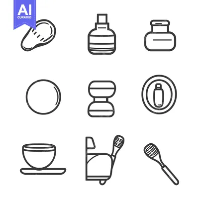 Aset premium populer: Outlined Vector Illustrations Depicting Various Cosmetic and Kitchen I