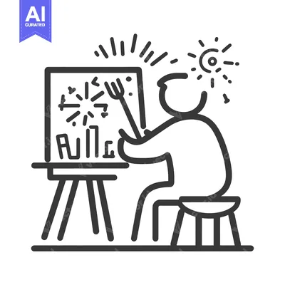 Aset desain premium: An artist creating art on a canvas with tools and inspiration