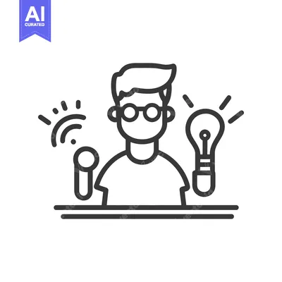 Aset premium populer: A person with microphone and lightbulb expressing an idea