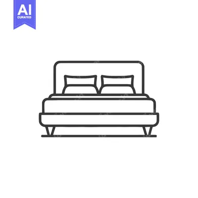 Premium design asset: Minimalist Bed Icon: Double Bed with Pillows, Outline Style