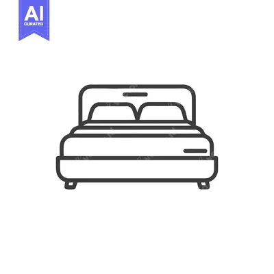 Aset premium populer: Minimalist Bed Icon: Double Pillows, Clean Line Art Design