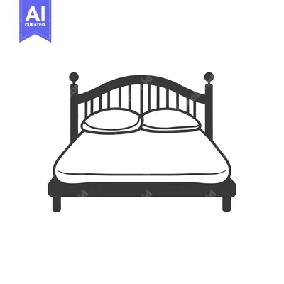 A simple black and white illustration of a bed with pillows