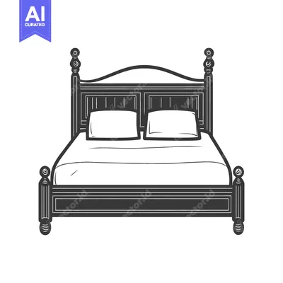 Aset desain premium: A detailed monochrome illustration depicts a four poster bed and beddi