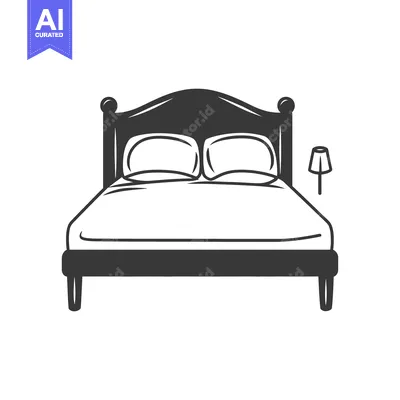Aset desain premium: Simple illustration of a bed with pillows and a lamp