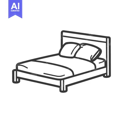 Aset premium populer: A simple outlined illustration of a bed with pillows